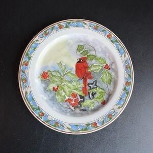 Hand-Painted Cardinal Decorative Plate with Floral Border—Bavaria Germany